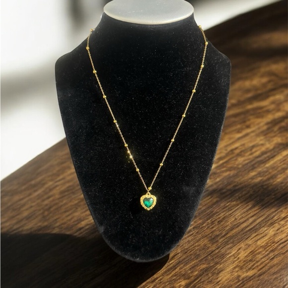 Macy's Jewelry - Macy’s Stainless Steel Heart Emerald Necklace